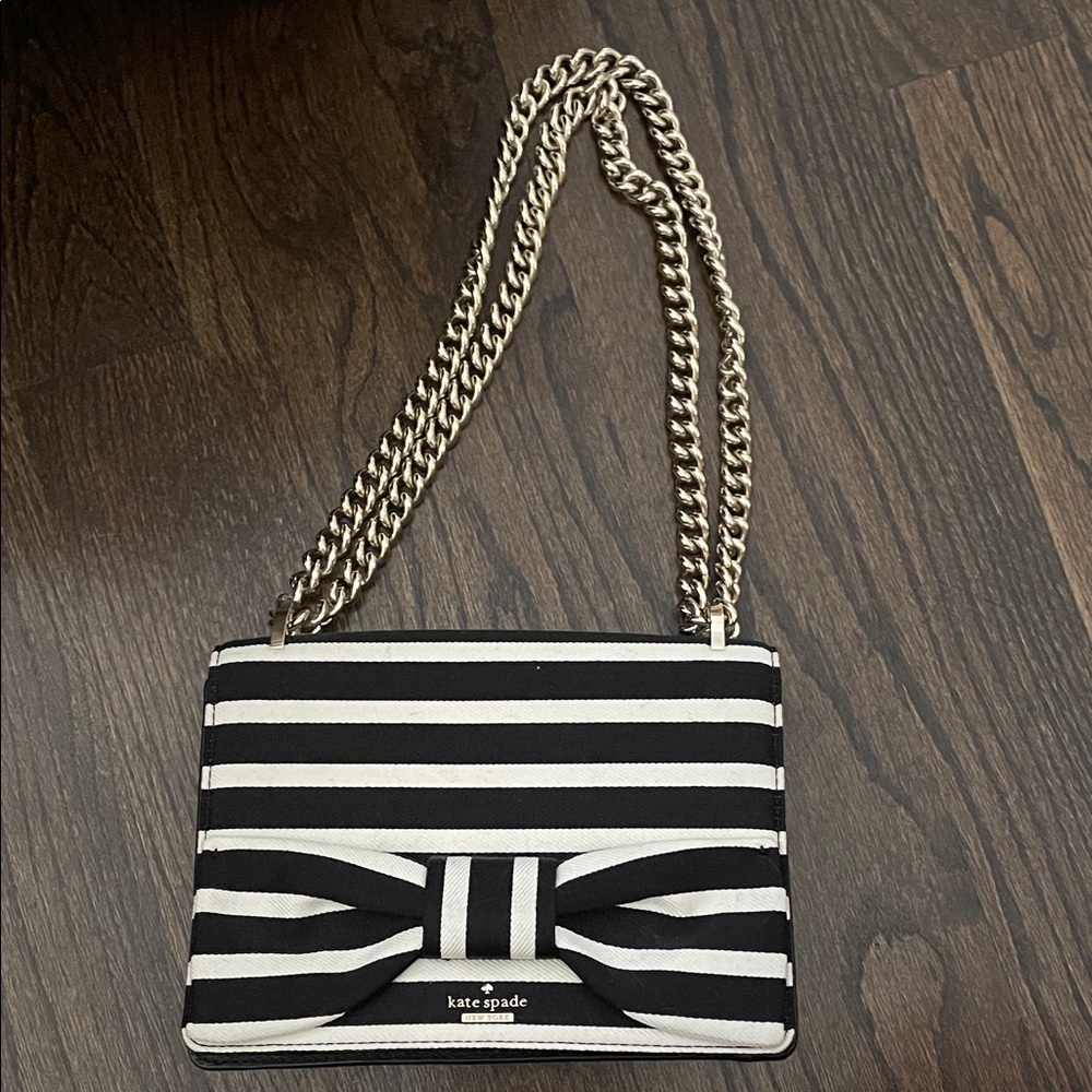 Kate Spade Black and White Striped Crossbody Bag